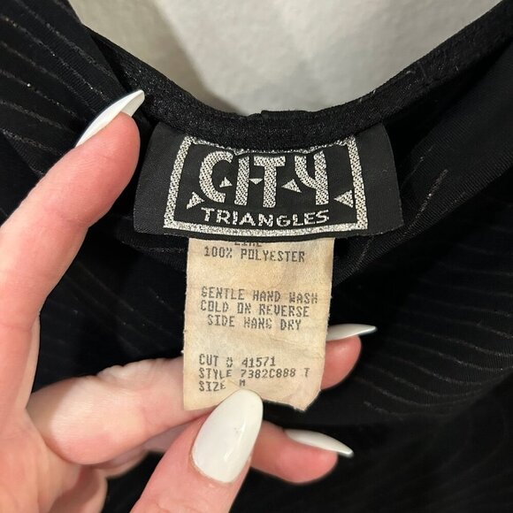 Vintage City Triangles Classy Scoop Neck Midi Shimmer Sparkle Black Dress Medium - Picture 4 of 8